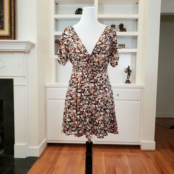 Free People Forget Me Not Fit & Flare Floral Mini Dress Charcoal - Picture 2 of 13